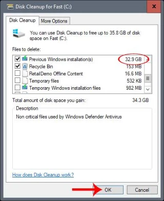 Så här får du tillbaka 30 GB utrymme efter uppdatering av Windows 10 Fall Creators Update