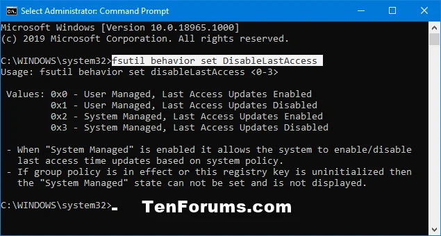 Hur man aktiverar/inaktiverar NTFS Last Access Time Stamp-uppdatering i Windows 10