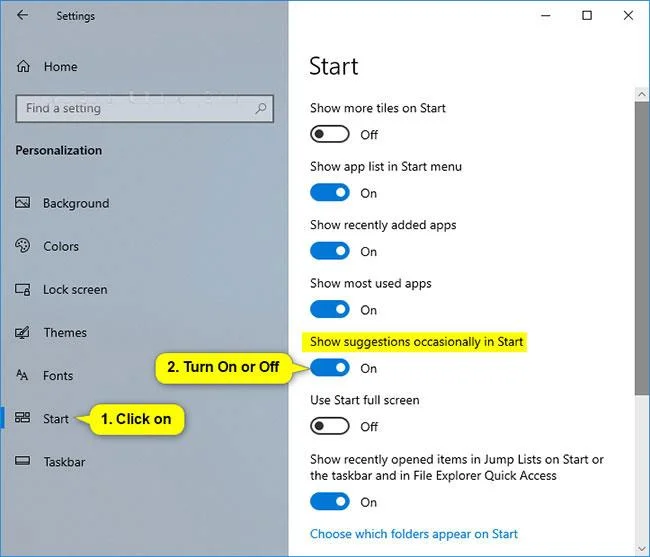 Instruktioner om hur du stänger av föreslagna appar (föreslagna appar) i Windows 10