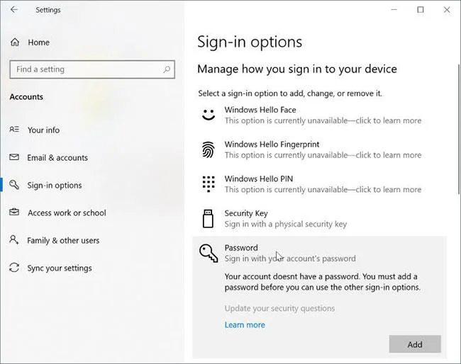 Hur man lägger till ett lösenord till ett lokalt konto i Windows 10 Hur man lägger till ett lösenord till ett lokalt konto i Windows 10
