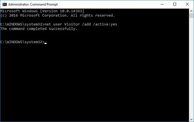 Hur man använder kommandot för att skapa ett gästkonto i Windows 10