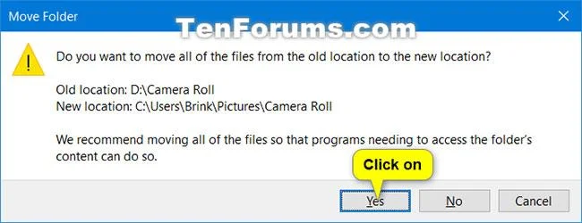 Så här ändrar eller återställer du standardplatsen för mappen Kamerarulle i Windows 10