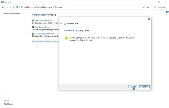 Skapa en återställningsenhet för Windows 10