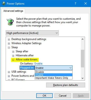Hur man lägger till/tar bort Tillåt väckningstimer från Power Options i Windows 10