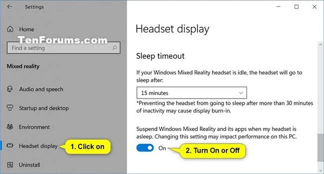 Hur man aktiverar/inaktiverar funktionen Suspend Mixed Reality och dess appar när headsetet är i viloläge i Windows 10 Hur man aktiverar/inaktiverar funktionen Suspend Mixed Reality och dess appar när headsetet är i viloläge i Windows 10