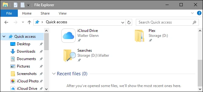 Rensa sökhistorik för senaste filer i File Explorer Windows 10