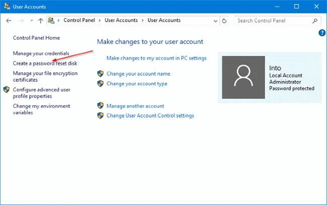 Skapa lösenordsåterställningsdisk med USB på Windows 10 Skapa lösenordsåterställningsdisk med USB på Windows 10