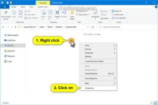 Så här ändrar eller återställer du standardplatsen för mappen Kamerarulle i Windows 10