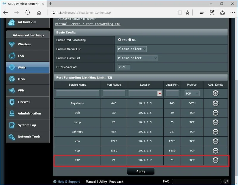 Instruktioner för att ställa in och hantera FTP-server i Windows 10
