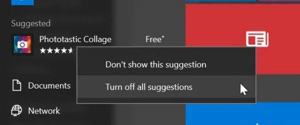 Instruktioner om hur du stänger av föreslagna appar (föreslagna appar) i Windows 10