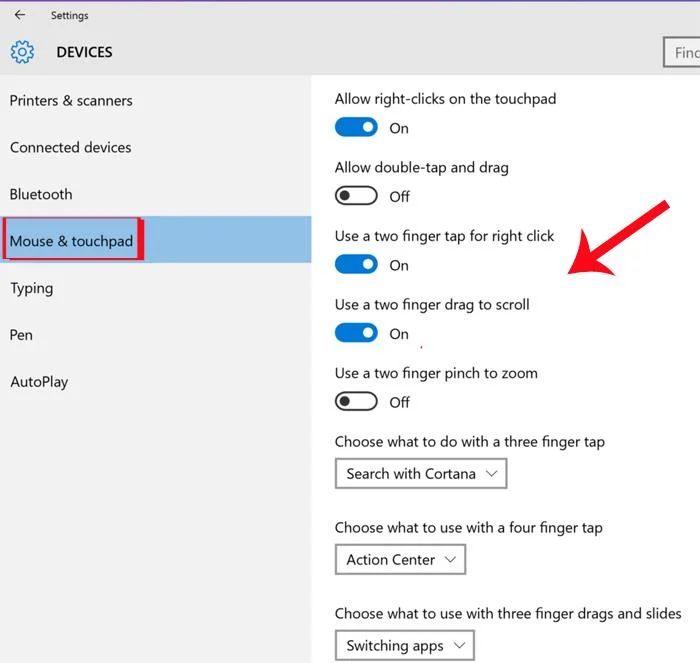 Sammanfattning av pekplattans funktioner i Windows 10, Windows 11