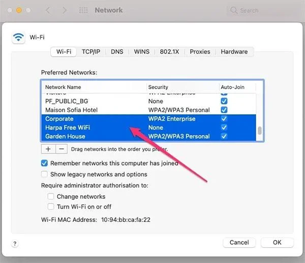 Hur man glömmer/tar bort WiFi-nätverk på Mac