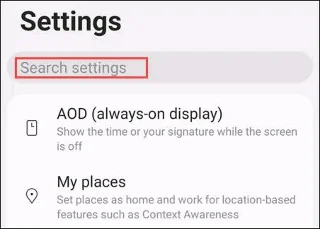 Hur man söker efter inställningsalternativ i menyn Inställningar på Android