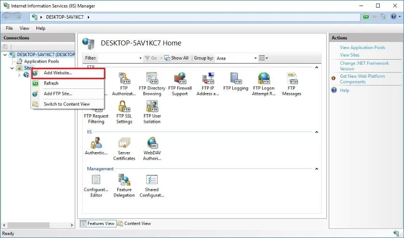 Instruktioner för att ställa in och hantera FTP-server i Windows 10