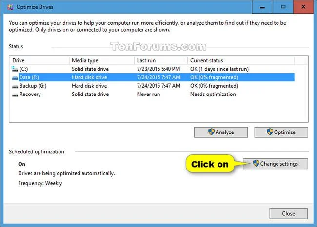 Så här ändrar du schemainställningar för Optimize Drives i Windows 10