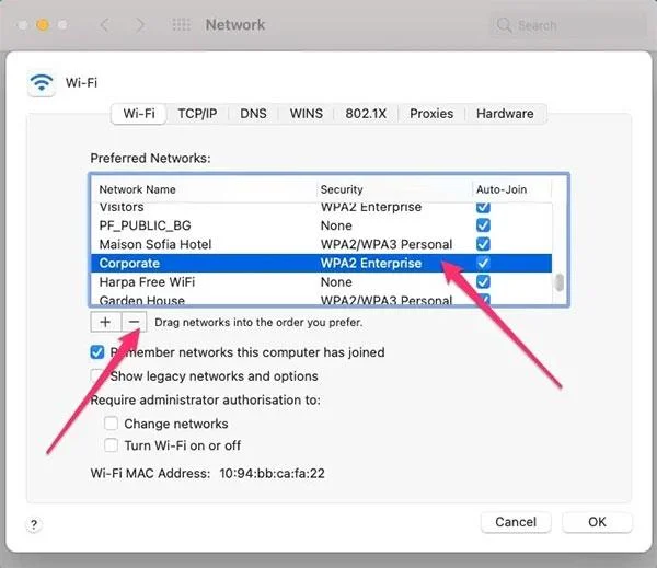 Hur man glömmer/tar bort WiFi-nätverk på Mac