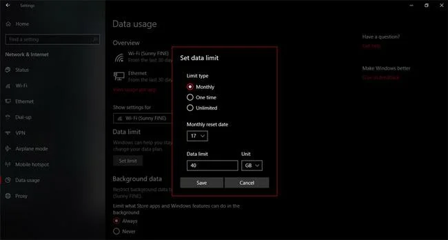 Hur man övervakar och sparar internetkapacitet på Windows 10 April 2018 Update