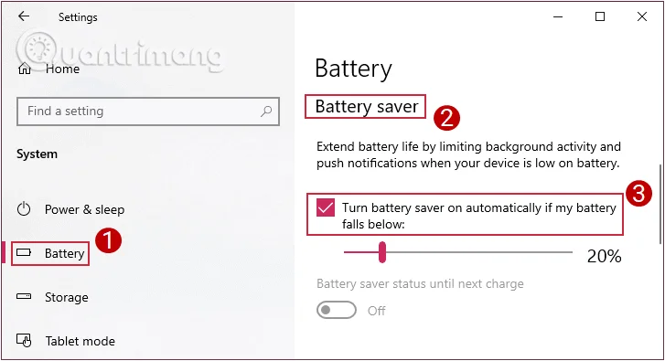Instruktioner för att aktivera/inaktivera batterisparfunktionen i Windows 10