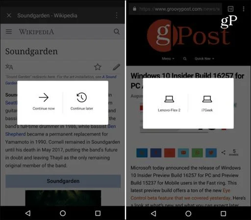 Anslut Android-telefon till Windows 10 med Fortsätt på PC