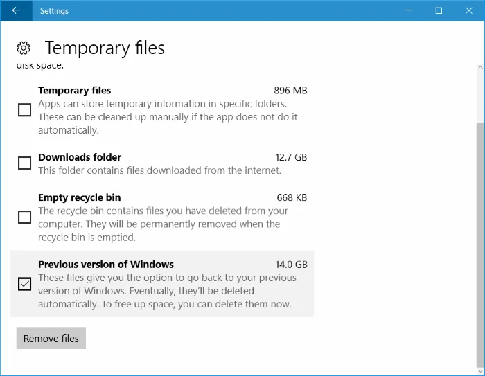 Frigör minnesutrymme efter uppdatering av Windows 10 Anniversary