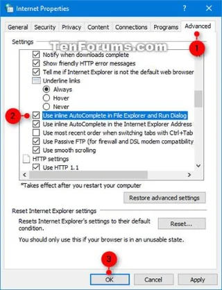 Aktivera/inaktivera Inline AutoComplete-funktionen i Filutforskaren och dialogrutan Kör på Windows 10