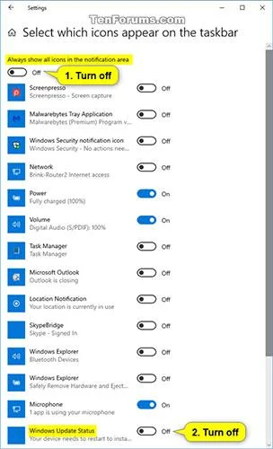 Jak zapnout/vypnout ikonu Windows Update Status v oznamovací oblasti hlavního panelu v systému Windows 10
