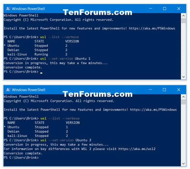Hur man ställer in Linux distroversion till WSL 1/WSL 2 i Windows 10