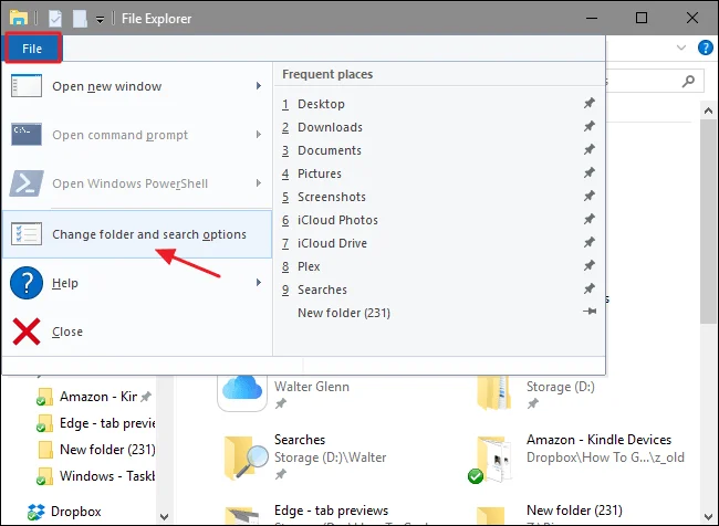 Rensa sökhistorik för senaste filer i File Explorer Windows 10