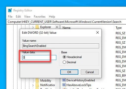 Instruktioner för att inaktivera (stänga av) Bing på Windows 10 Start-menyn