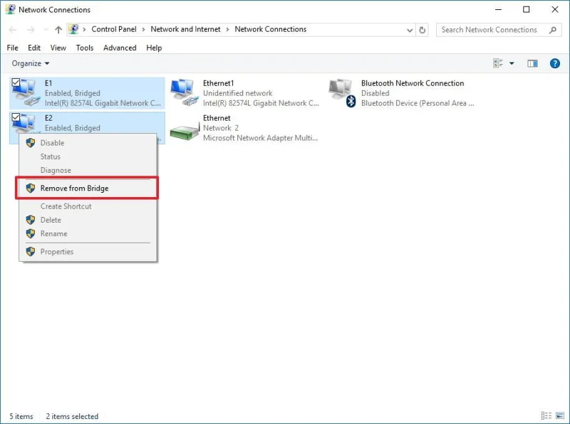 Instruktioner för att installera och hantera Network Bridge på Windows 10
