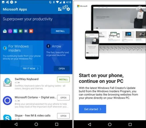 Anslut Android-telefon till Windows 10 med Fortsätt på PC