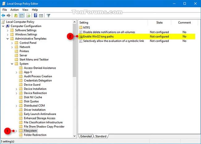 Hur man aktiverar/inaktiverar Aktivera Win32 long paths policy i Windows 10