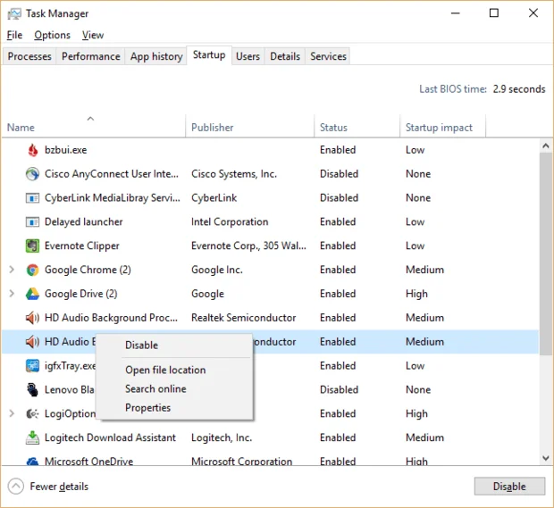 Snabba upp Windows 10 från start till avstängning
