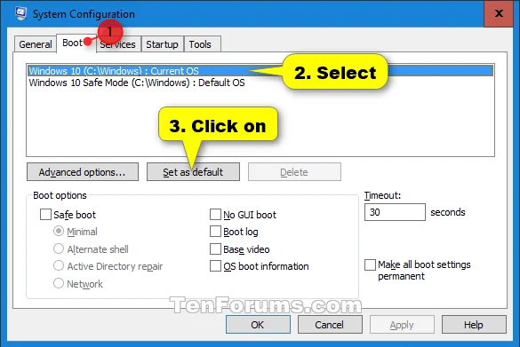 Hur man väljer standardoperativsystem för att starta upp i Windows 10