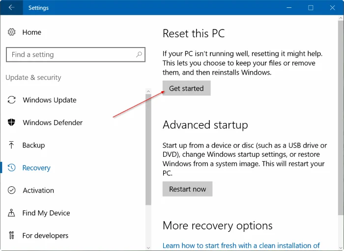 Återställ Windows 10 till sitt ursprungliga tillstånd
