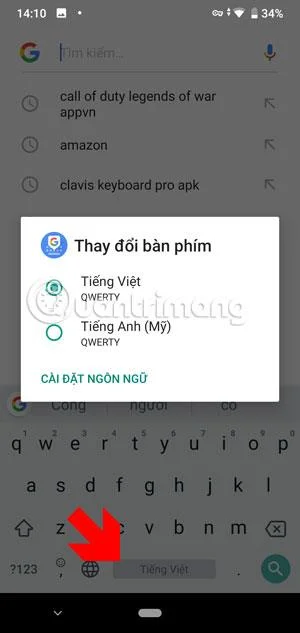 Pokyny pro přepínání vietnamštiny a angličtiny na klávesnici Gboard