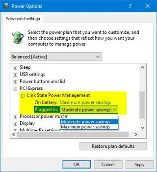 Jak přidat/odebrat Link State Power Management z Možnosti napájení ve Windows 10 Jak přidat/odebrat Link State Power Management z Možnosti napájení ve Windows 10