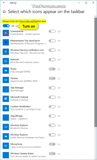 Jak zapnout/vypnout ikonu Windows Update Status v oznamovací oblasti hlavního panelu v systému Windows 10
