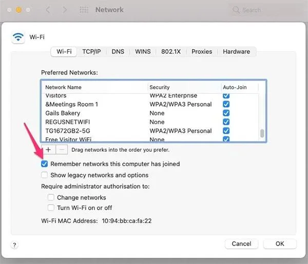 Hur man glömmer/tar bort WiFi-nätverk på Mac