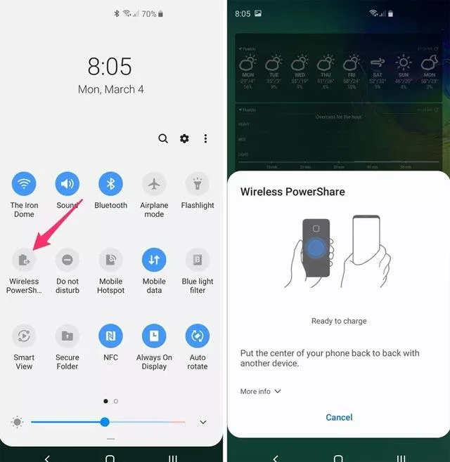 Hur man trådlöst laddar en annan enhet på Samsung Galaxy S10