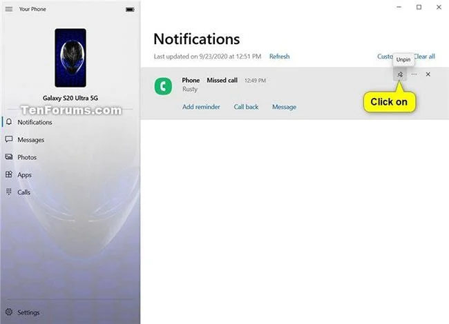 Så här fäster och lossar du aviseringar i appen Din telefon på Windows 10