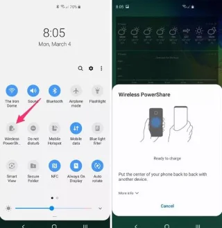 Hur man trådlöst laddar en annan enhet på Samsung Galaxy S10