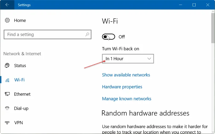 Nastavte časovač na automatické zapnutie Wi-Fi po 1 hodine, 4 hodinách alebo 1 dni v systéme Windows 10