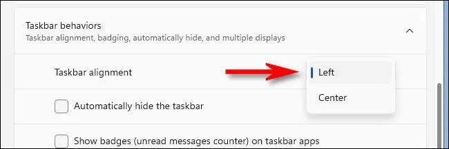 Jak zarovnat ikonu na hlavním panelu Windows 11 doleva